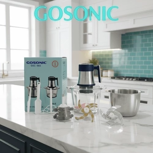خردکن دو کاسه گوسونیک 4+6 تیغه طلایی تیتانیوم همراه با سیر پوست کن و همزن3500 وات مدل GSC-803