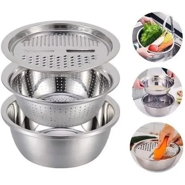 ست لگن و آبکش رنده دار 3 پارچه BASIN سایز26  123  مندی ست لگن و آبکش رنده دار
