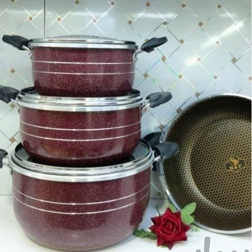 سرویس قابلمه گرانیتی 7 پارچه بزرگ مدل زنبوری سایزهای 20 و 24 و 28 و یک تابه سایز 28 گرانیت تفلون غذاساز