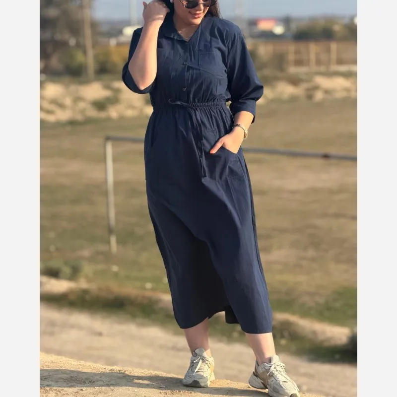پیراهن مانتو بلند دانشجویی جنس لینن رانفورس وارداتی فری سایز