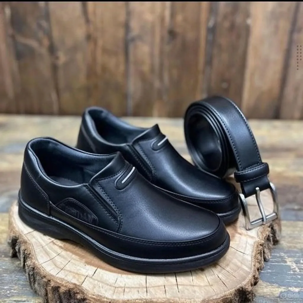 ست کفش مردانه مدل جردن و کمربند چرم وگان مشکی سایز 40 تا 45