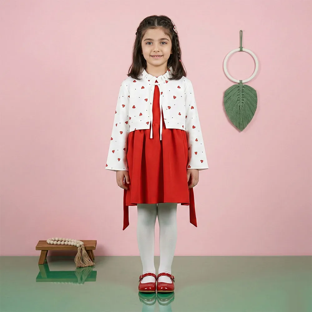 ست کت و سارافون دخترانه طرح قلبی قرمز جنس مازراتی