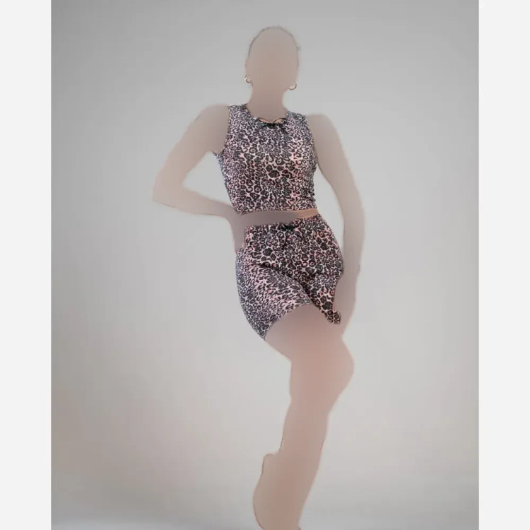 تاپ شلوارک دخترانه زنانه پلنگی نخی فانریپ کشی