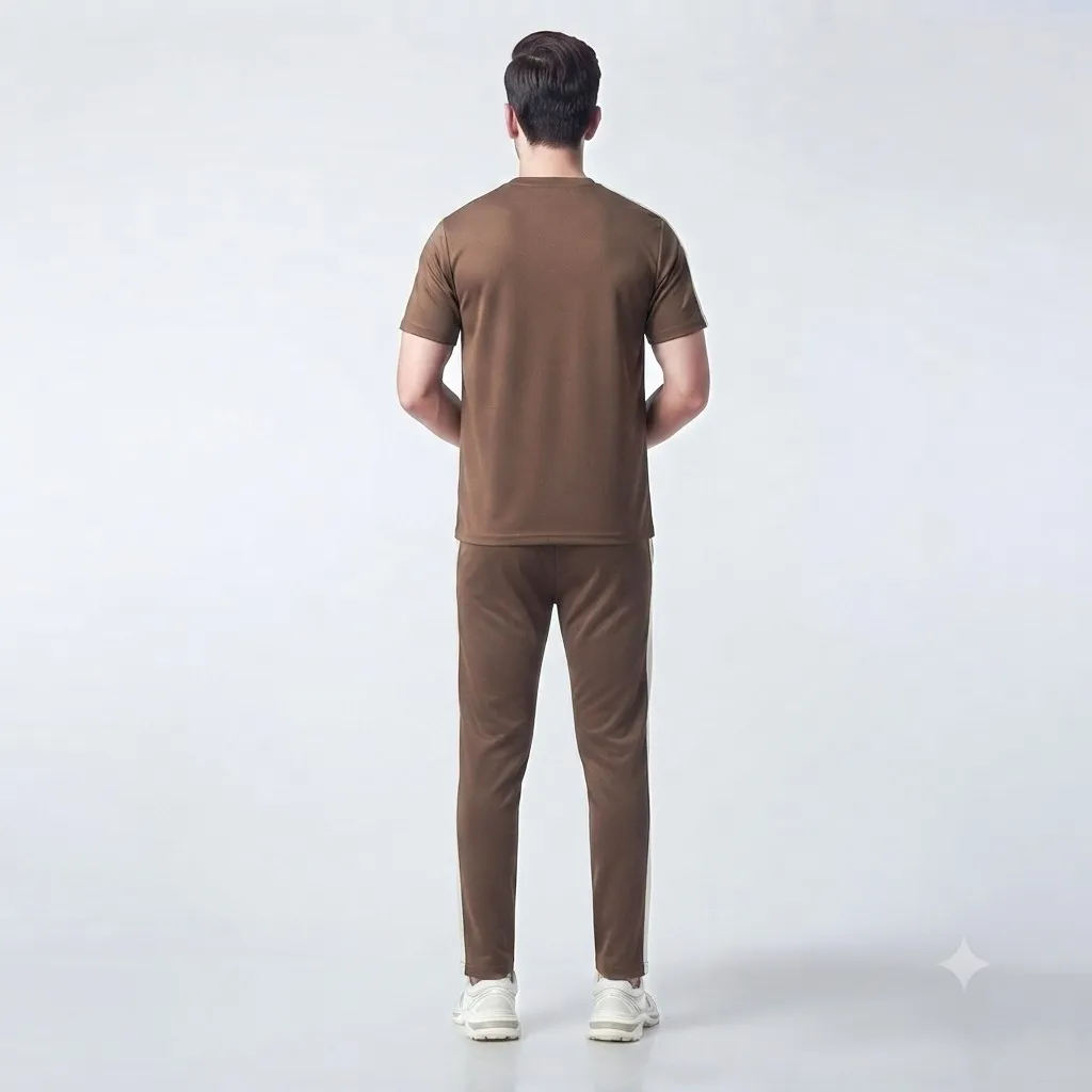 ست تیشرت و شلوار مردانه پارچه مولینه درجه یک کرم شکلاتی کنف دوزی شده
