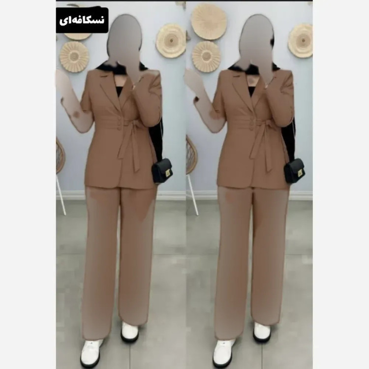 ست سه تیکه زنانه وست و دامن شانتون با شومیز داکرون فری سایز تا 48