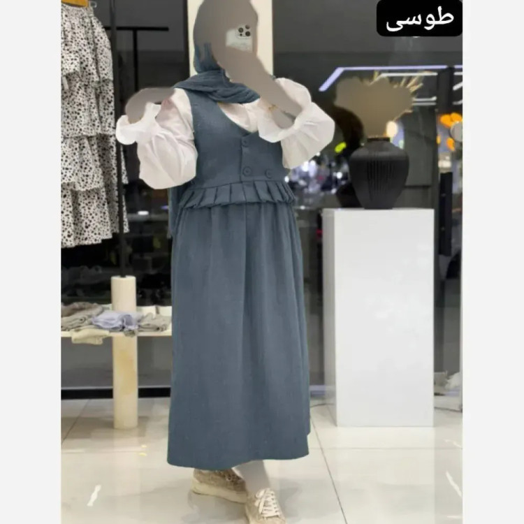 ست سه تیکه زنانه وست و دامن شانتون با شومیز داکرون فری سایز تا 48