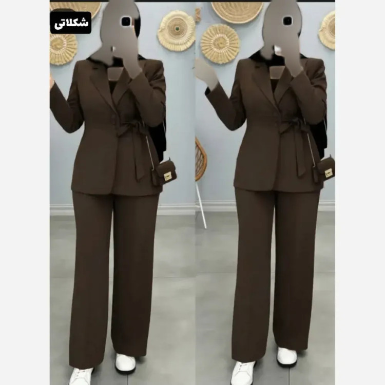 ست سه تیکه زنانه وست و دامن شانتون با شومیز داکرون فری سایز تا 48
