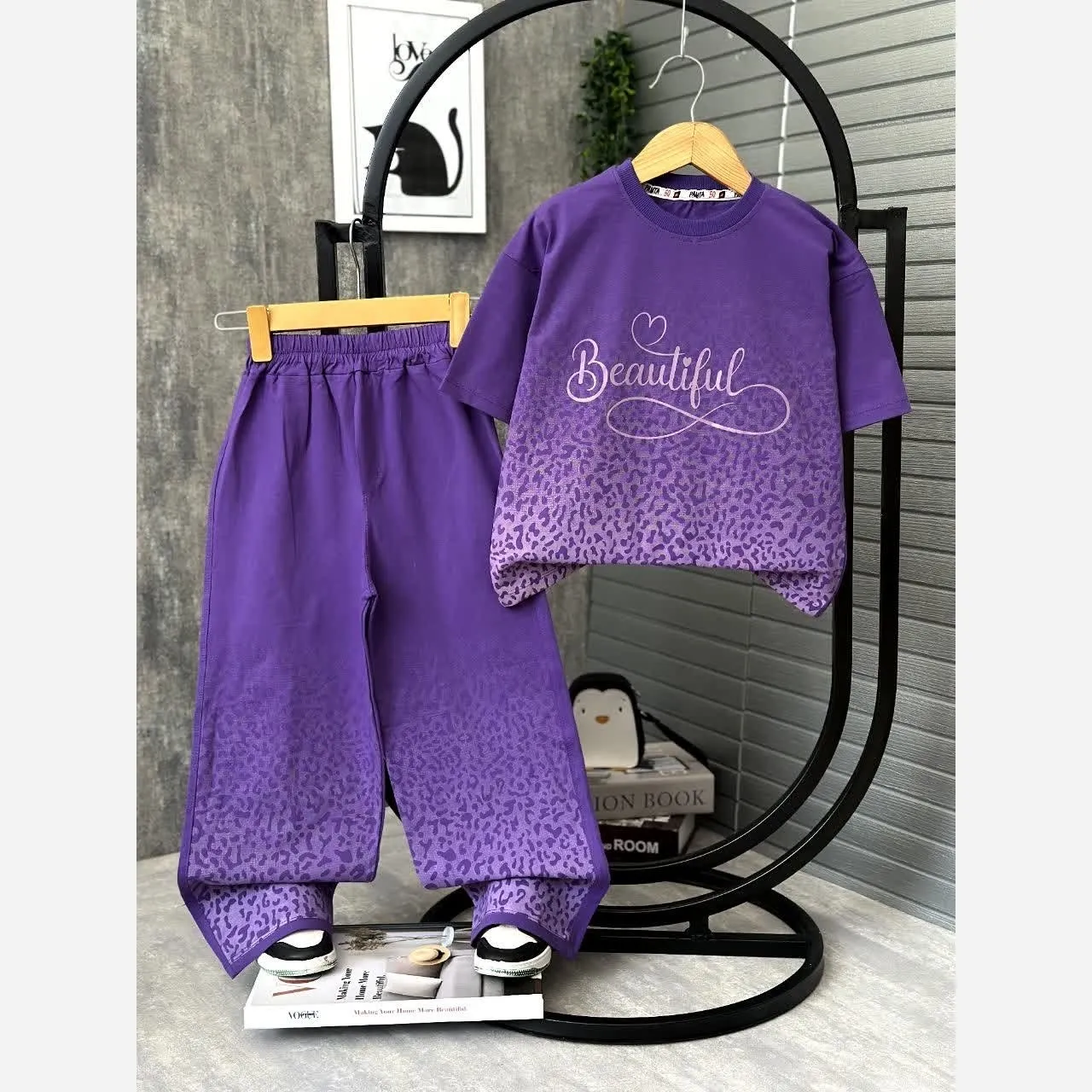 ست تیشرت شلوار بگ دخترانه نخ پنبه لاکرا سایز 50 تا 65