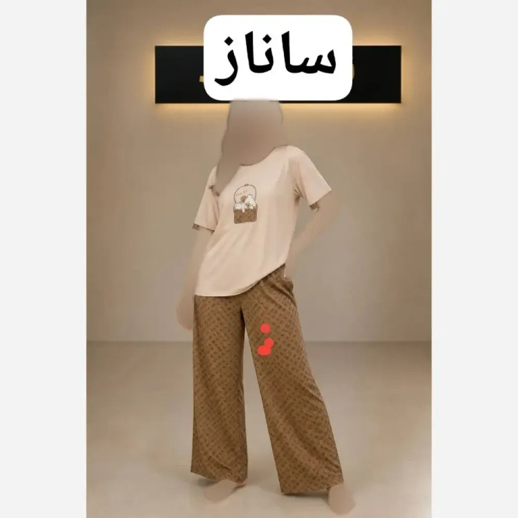 ست زنانه دورس لطیف چاپ دار کرمی فری سایز 38 تا 46