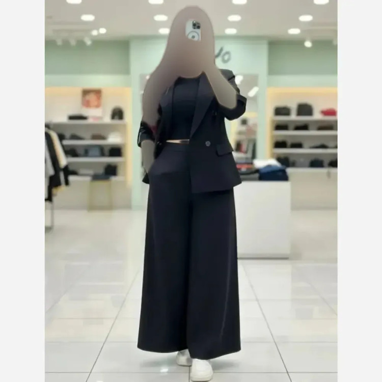 ست کت شلوار زنانه لنین مدل سارینا رنگ مشکی
