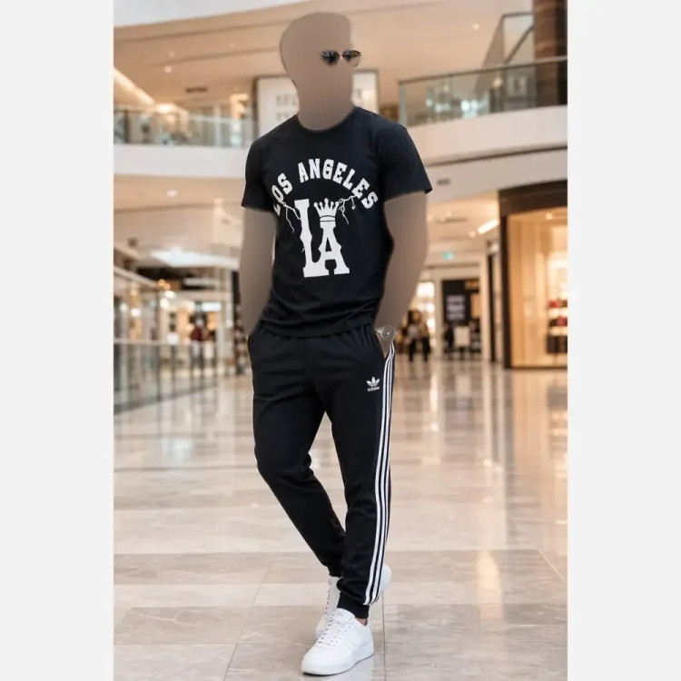 ست مردانه تیشرت پنبه سوپر و شلوار اسپان نخ اعلا طرح LV