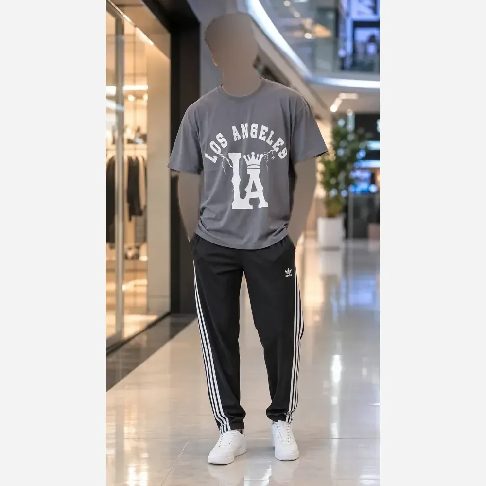 ست مردانه تیشرت پنبه سوپر و شلوار اسپان نخ اعلا طرح LV