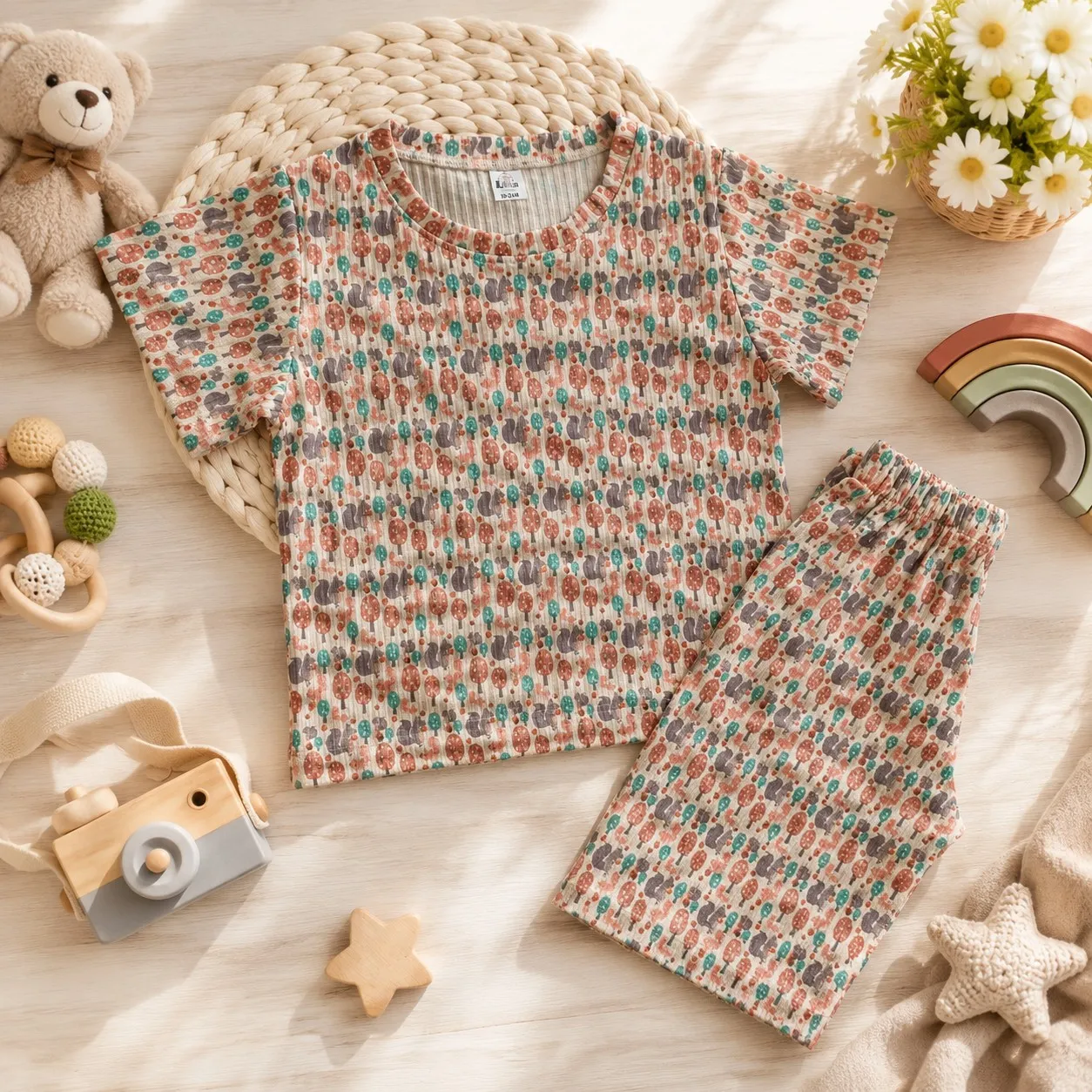 ست تیشرت و شلوارک نوزادی لوکا طرح سنجاب مناسب 6 تا 24 ماه