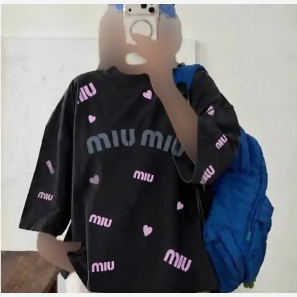 تیشرت باکسی نخ پنبه مشکی miu miu فری سایز