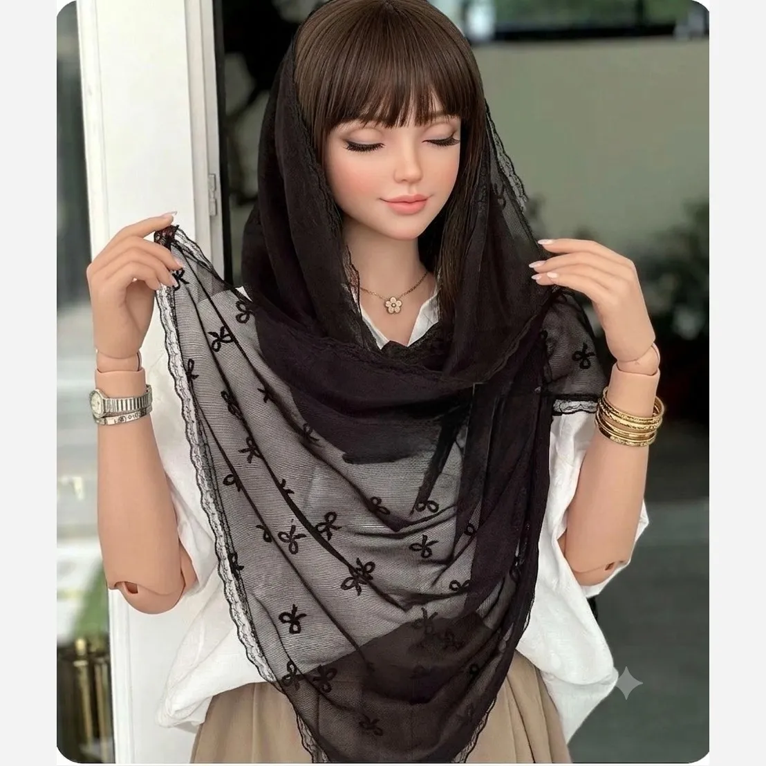 شال زنانه مجلسی دور گیپور تور بهاره سایز 170 در 60 رنگبندی