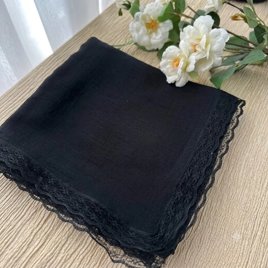 شال مشکی وال اسلپ دور گیپور دوزی شده سایز 170 در 55 سانتی متر