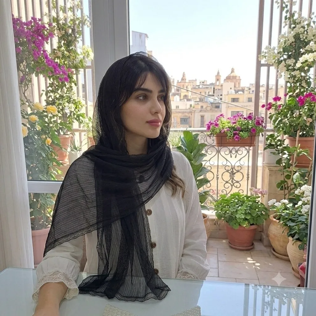 شال مشکی تور زنانه راه راه حاشیه گیپور دوزی شده