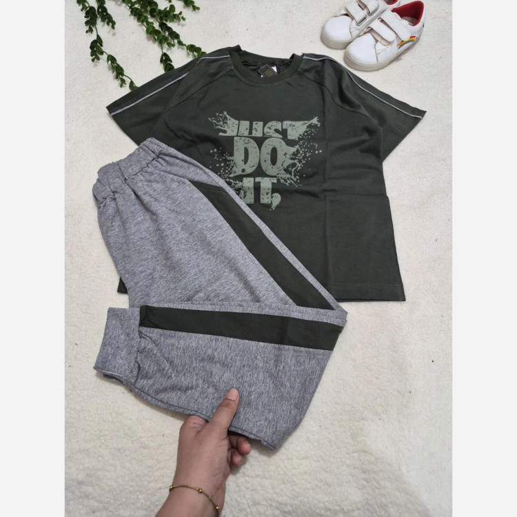 تیشرت و شلوار پسرانه JUST DO IT سبز سایز 55 تا 70 پنبهای