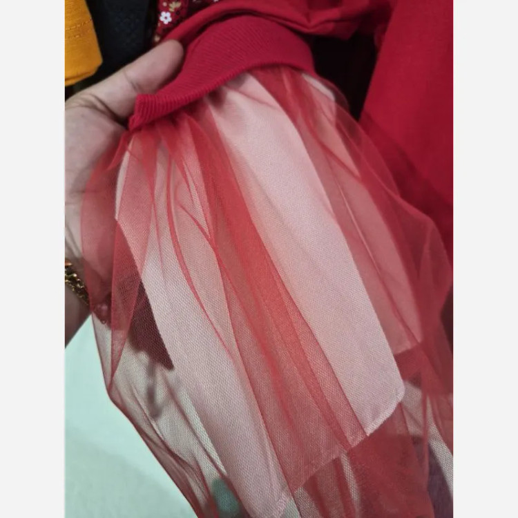 سارافون دخترانه دورس دو نخ و تور یلدا و مهمانی سایز 40 تا 55 سبز و قرمز