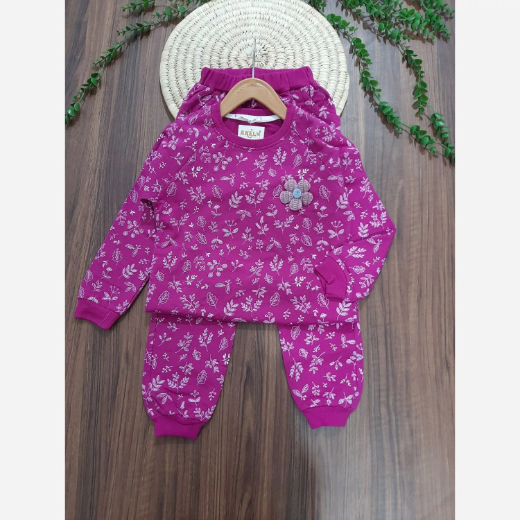 بلوز شلوار دخترانه طرح برگ سایز 50 و 55