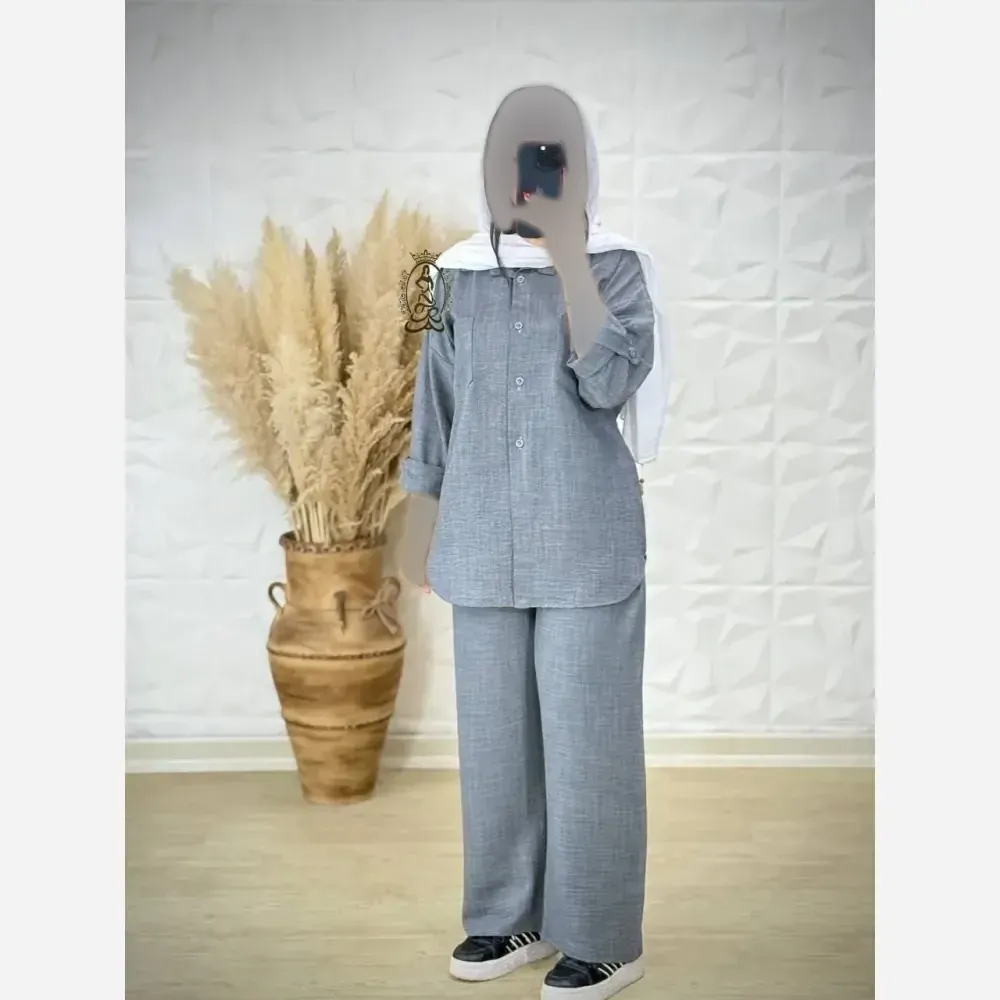 ست مانتو شلوار تابستانه شانتون نخ درجه یک فری سایز