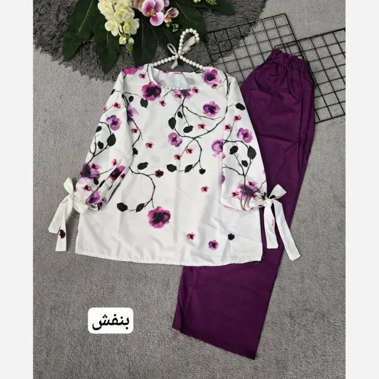 شومیز گلدون الیاف با کیفیت گلدوزی شده رنگ پسته ای فری سایز