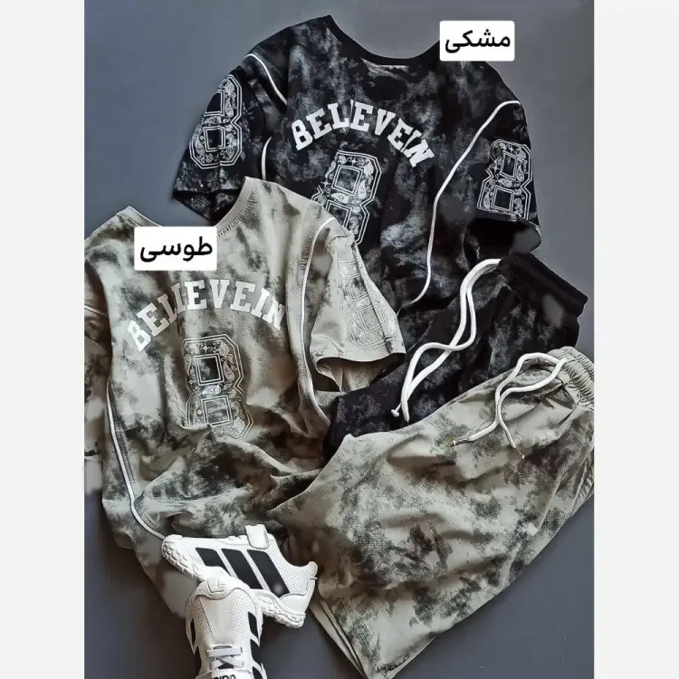 ست تیشرت و شلوارک بچگانه اسپرت پنبه یک رو طرح لش استایل سایز 50 تا 65