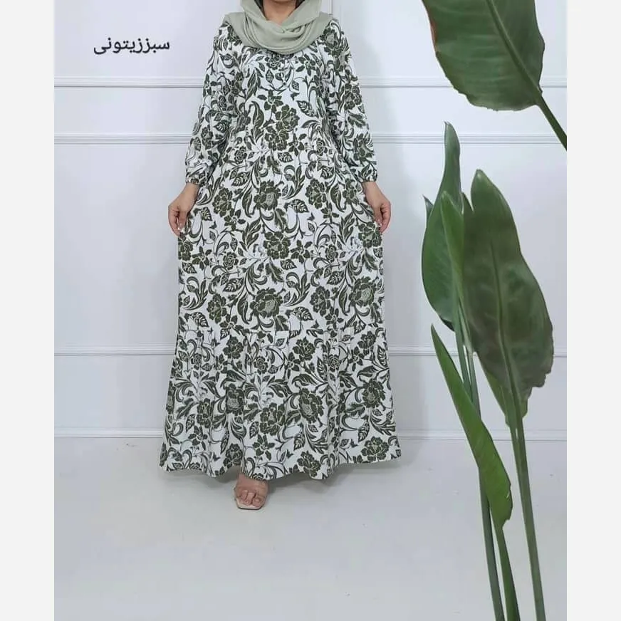 پیراهن ساحلی نخی فلور زمینه سفید فری سایز (38 تا 48) بدون بدن نما