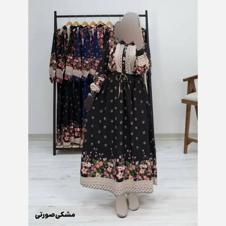 پیراهن ساحلی لاله فلور نخ زنانه فری سایز سورمهای مشکی قرمز مشکی صورتی