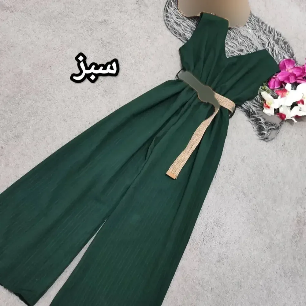 اورال زنانه ایوا فری سایز با کمربند کنفی سبز و نسکافه ای تیره