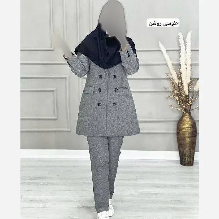 کت شلوار اداری زنانه جنس فاستونی رنگ مشکی و سرمه ای سایز بندی متنوع