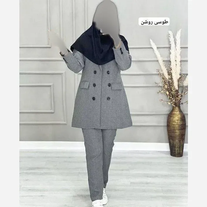 کت شلوار اداری زنانه جنس فاستونی رنگ مشکی و سرمه ای