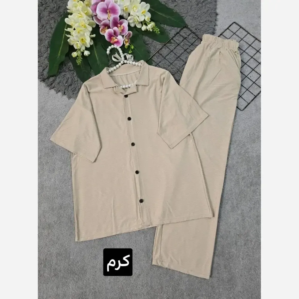 ست بلوز و شلوار زنانه جنس بیسکویتی فری سایز