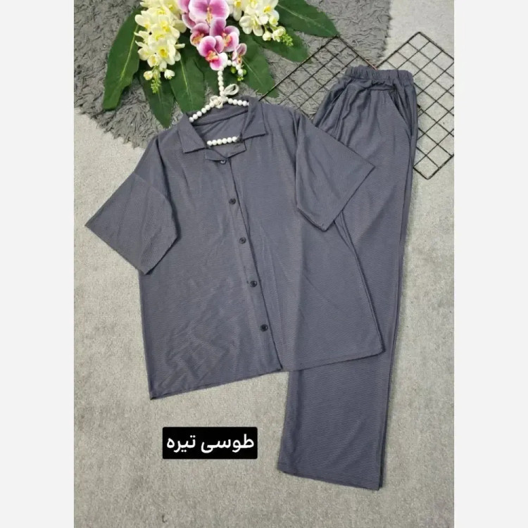 ست بلوز و شلوار زنانه جنس بیسکویتی فری سایز