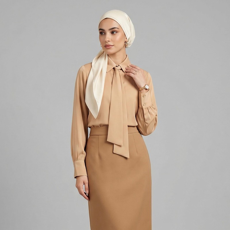 شومیز زنانه آستین بلند ساتن السانا مدل ریماس با یقه برگردان و تنخور معمولی مناسب استفاده روزمره و مهمانی