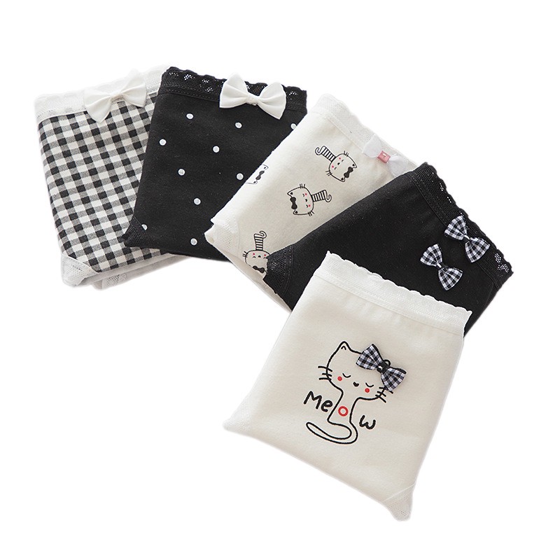 شورت زنانه مدل پنبه ضد حساسیت طرح Meow بسته 5 عددی
