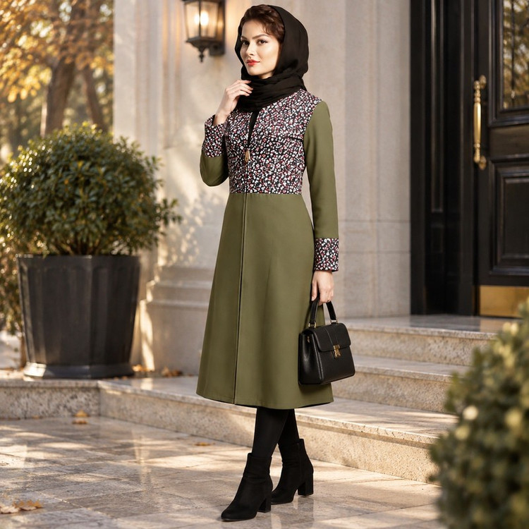 مانتو زنانه طرح انتزاعی و قزن دار