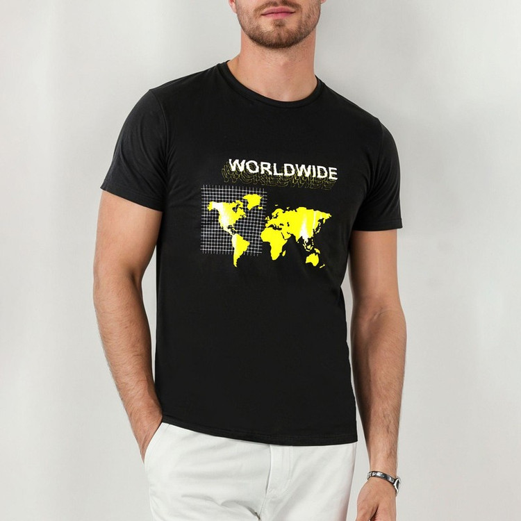 تی شرت آستین کوتاه مردانه موها فیتنس مدل WORLD WIDE