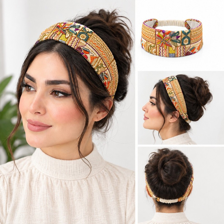 هدبند پارچه ای زنانه مدل سوزندوزی سنتی