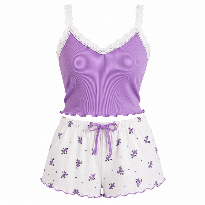 ست نیمتنه و شلوارک راحتی زنانه مدل فانریپ گلایول کبریتی توردار کد 15