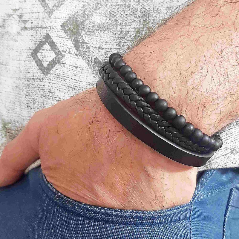 دستبند مردانه مدل گابریل چرم طبیعی کد 9999