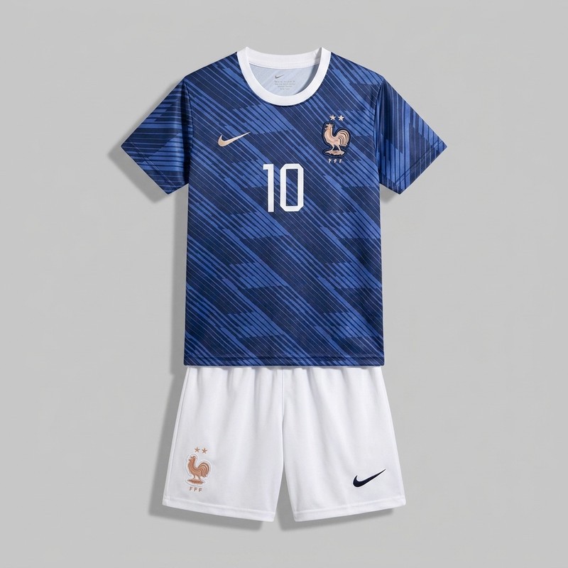 ست تی شرت و شلوارک ورزشی پسرانه مدل فرانسه امباپه Home 2026