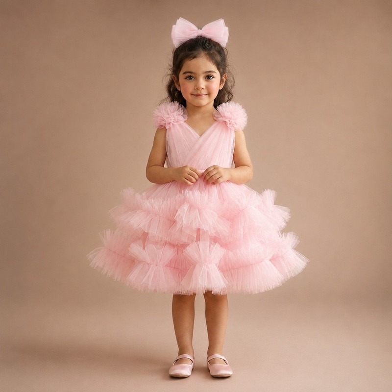 پیراهن تور دخترانه ژاکید مدل ویکتوریا به همراه تل سر