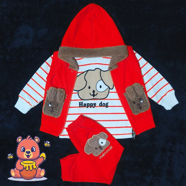 ست 3 تکه لباس نوزادی مدل Happy Dog کد Ge3