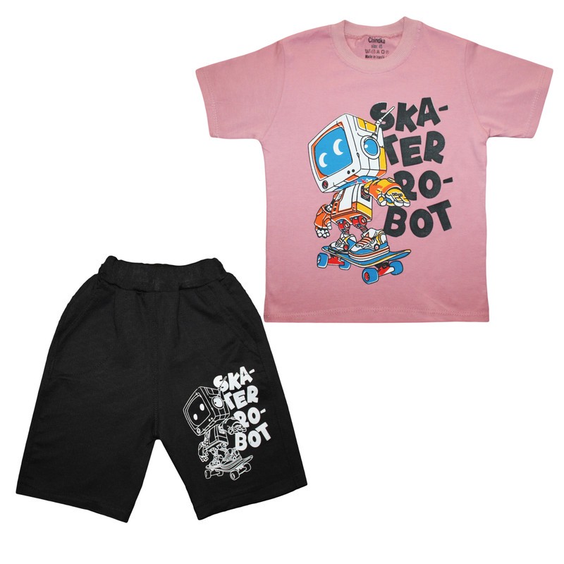 ست تی شرت و شلوارک پسرانه چیندکا مدل ربات کد 1004