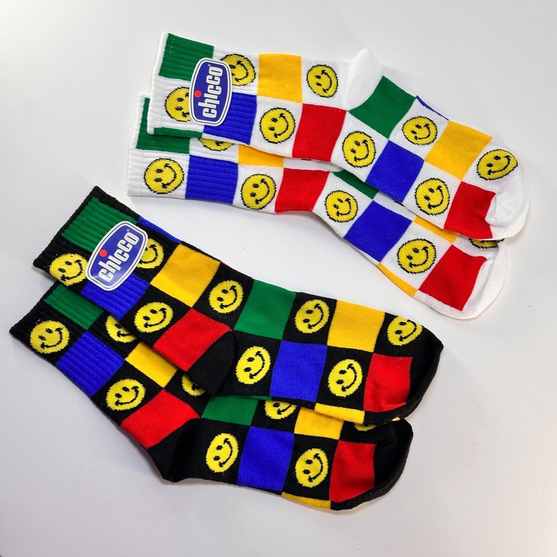 جوراب ساق بلند پسرانه چیکو مدل Emoji طرح لبخند شطرنجی