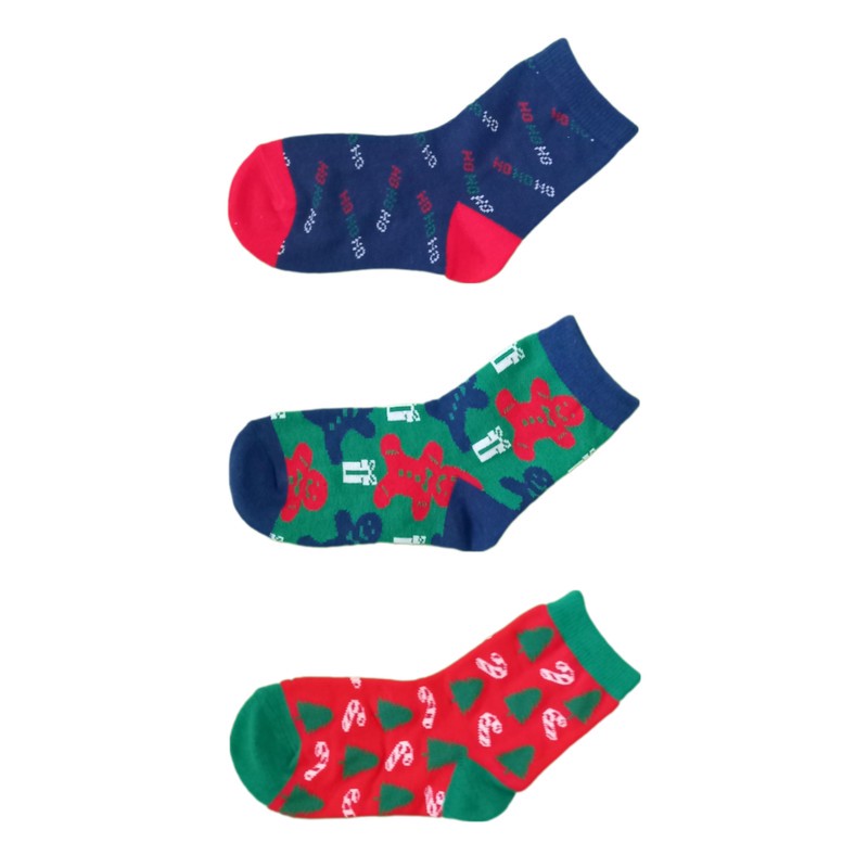 جوراب ساق کوتاه دخترانه پسرانه کول کلاب مدل X-MAS CASUAL بسته 3 عددی