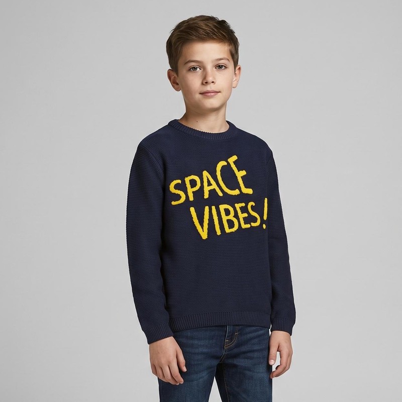 پلیور یقه گرد پسرانه کولزیون مدل برجسته SPACE VIBES