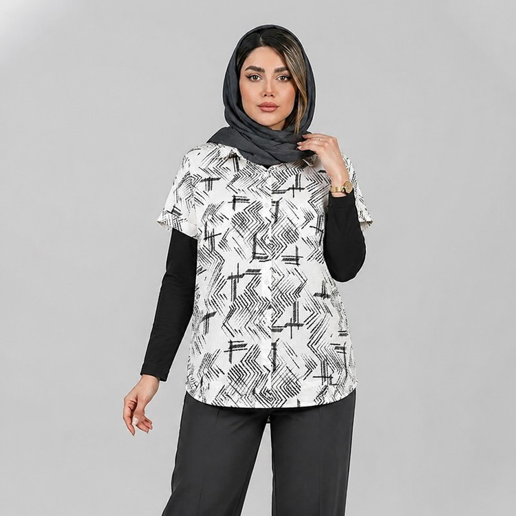 بلوز آستین کوتاه یقه برگردان زنانه مدل جان سو