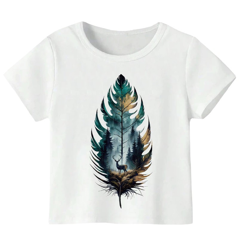 تی شرت آستین کوتاه پسرانه مدل برگ و گوزن WS85